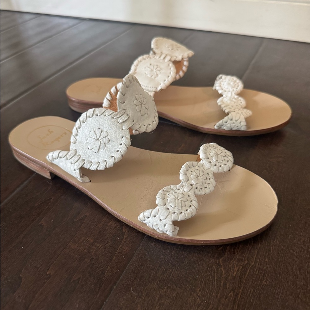 Jack Rogers White Leather Sandals Size 6.5M – Classic Whipstitch Style